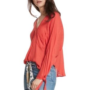 Free People Morning Dolman Sleeve Blouse Red Small